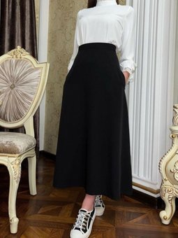 Kadın Siyah Kloş İç Göstermez Scuba Etek Tesettür Giyim