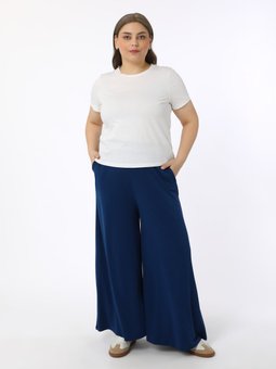 Büyük Beden Beli Lastikli Cepli Örme Lacivert Pantolon