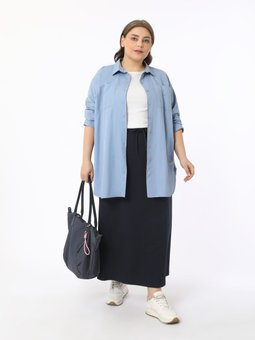 Büyük Beden Beli Lastikli Örme Lacivert Etek