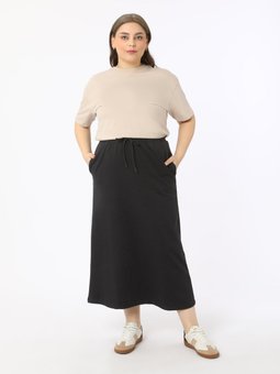 Büyük Beden Beli Lastikli Örme Siyah Etek
