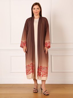 Büyük Beden Degrade Desenli Şifon Kahverengi Takım