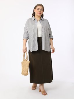 Büyük Beden Denim Haki Etek