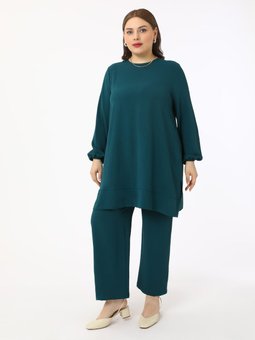 Büyük Beden Tunik & Pantolon İkili Aerobin Zümrüt Yeşili Takım