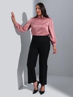 Nervür Detaylı Büyük Beden Kumaş Siyah Pantolon