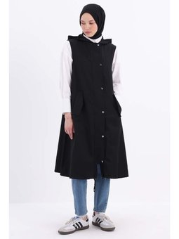 Kapüşonlu Çıtçıtlı Yelek Siyah