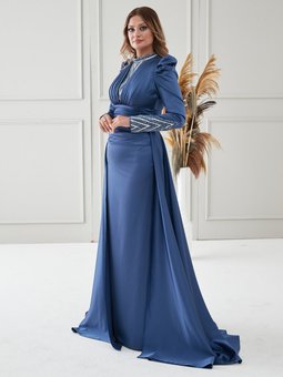 İndigo Camekan Abiye Elbise