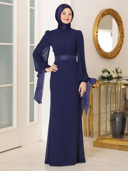 Firuze Lacivert Abiye Elbise