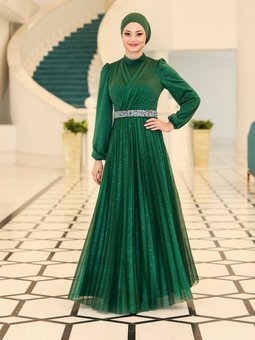 Zümrüt Yesili Abiye Elbise