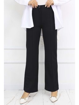 Düğmeli Palazzo Siyah Pantolon