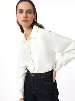 Basic Kalıp Önü Patlı Poplin Beyaz Gömlek