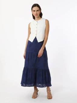 Brode Kumaşlı Kesikli Şık Lacivert Etek