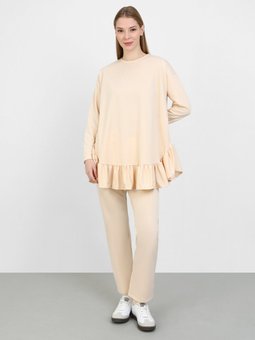 Etek Ucu Volanlı İkili Taş Rengi Takım