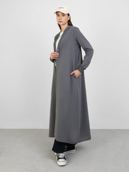 Kapüşon Detaylı Çıtçıtlı Spor Antrasit Pardesü