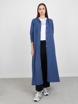 Kapüşon Detaylı Çıtçıtlı Spor İndigo Pardesü