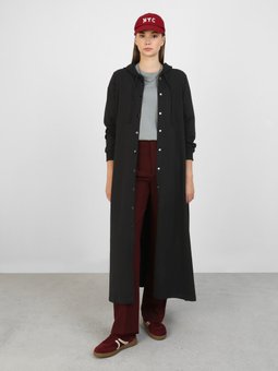 Kapüşon Detaylı Çıtçıtlı Spor Siyah Pardesü