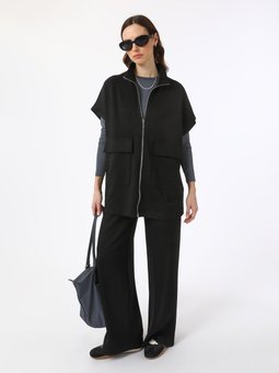 Yumuşak Dokulu Cep Detaylı Yelek & Pantolon Siyah Takım