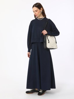 Yumuşak Dokulu Rahat Sweatshirt & Etek Lacivert Takım