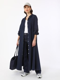 Yumuşak Tuşeli Kapüşonlu Kap / Lacivert Pardesü