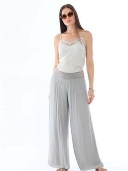 Gri Italyan Korse Belli Astarlı İpek Pantolon