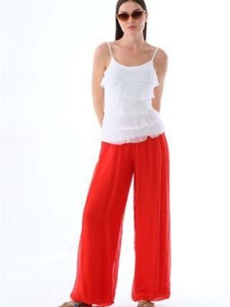 Kırmızı Italyan Korse Belli Astarlı İpek Pantolon