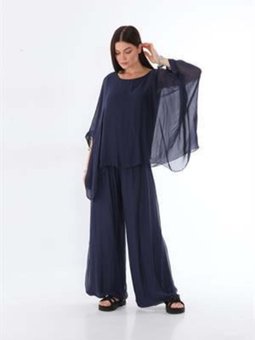 Koyu Lacivert Italyan Korse Belli Astarlı İpek Pantolon