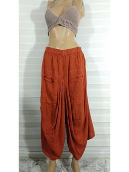 Kremit Italyan Keten Şalvar Pantolon