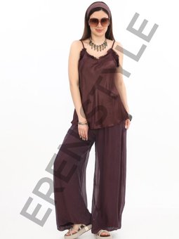 Mürdüm Italyan Korse Belli Astarlı İpek Pantolon