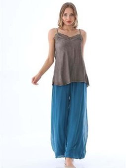 Petrol Mavisi Italyan Korse Belli Astarlı İpek Pantolon