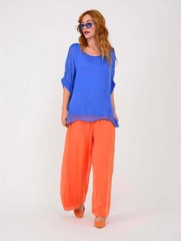 Turuncu Italyan Korse Belli Astarlı İpek Pantolon