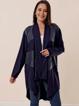 Şal Yaka Kombinli Büyük Beden Türlü Viskon Lacivert Hırka