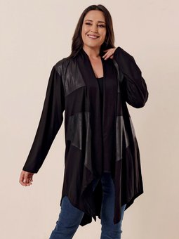 Şal Yaka Kombinli Büyük Beden Türlü Viskon Siyah Hırka