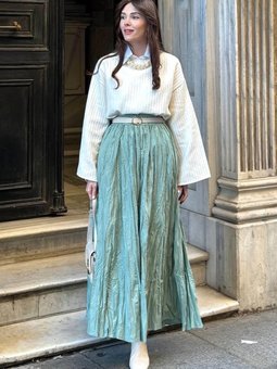 Kraşlı Bohem Mint Yeşili Etek