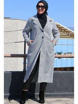 Siyah Büyük Beden Kaz Ayağı Tek Düğmeli Ceket