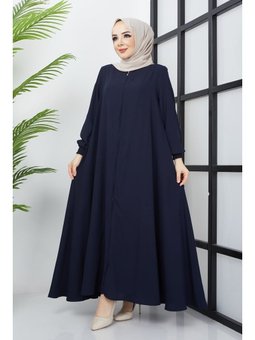 Büyük Beden Kolları Gipe Detaylı Lacivert Ferace