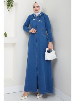 Kapüşonlu Kot Ferace Koyu Mavi Kap