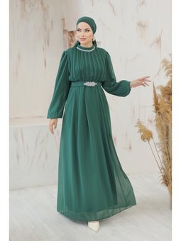 Ecrin Şifon Abiye Elbise Zümrüt Yeşili