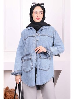 Mavi Cepli Kot Ceket