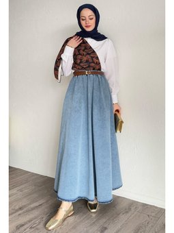 Beli Lastikli Mavi Kot Etek