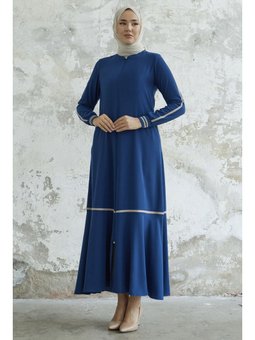 Hazel Şerit Desen Ribanalı İndigo Ferace