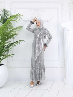 Gri Parıltı Abiye Elbise