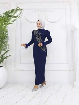 Lacivert Zerrin Abiye Elbise