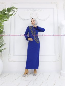 Saks Mavisi Mavi Zerrin Abiye Elbise