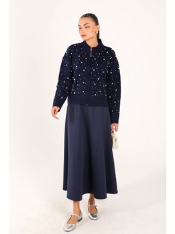 Lacivert İncili Triko Hırka