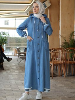 Açık Mavi Ribana Detaylı Kot Spor Elbise