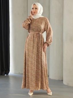 Taba Küçük Çicek Desenli Viskon Elbise