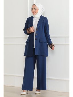 Leopar Desenli İndigo Takım