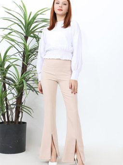 Bej Yırtmaçlı İspanyol Paça Pantolon