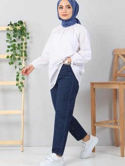 Koyu Mavi Boyfriend Büyük Beden Kot Pantolon