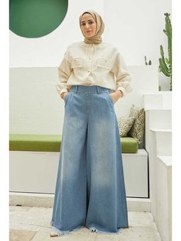 Denim Bol Paça Pantolon Etek Mavi