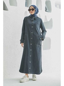 Denim Kapüşonlu Kap Koyu Gri